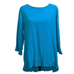 MULTIPLES Teal Blue Tunic Blouse Ruffles High Low  XL
